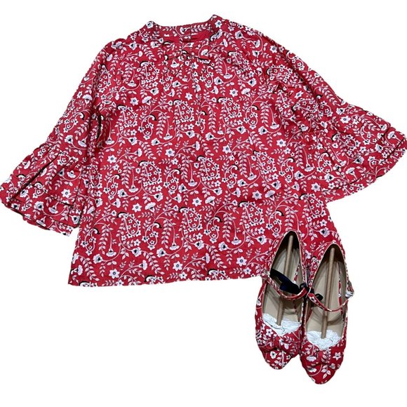 Janie and Jack Orange Floral Fall Shirt Sz 8 & Point Toe Shoes sz 1K NWT